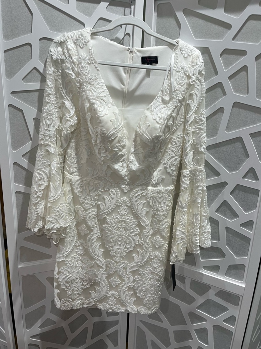 Aqua Ivory Lace V-Neck Embroidered Mini Dress